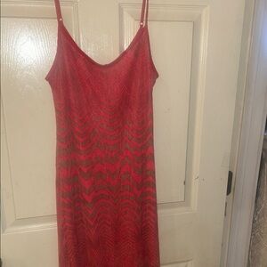 Fire Los Angeles Red Chevron Knit Slip Midi Dress size medium M see through